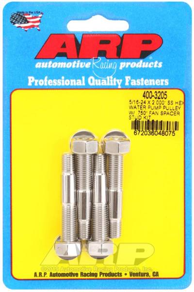 ARP - ARP 5/16-24 X 2.000 SS Hex Water Pump Pulley w/ .750in Fan Spacer Stud Kit - 400-3205