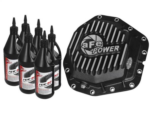 aFe - aFe Power Rear Diff Cover Black w/Machined Fins 17-19 Ford 6.7L (td) Dana M300-14 (Dually) w/ Oil - 46-70382-WL