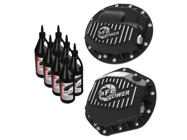 aFe - aFe Pro Series F&R Differential Cover Black w/ Machined Fins 13-18 RAM 6.7L w/ 75W90 Synth Gear Oil - 46-70402-PL
