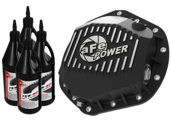 aFe - aFe Pro Series Rear Diff Cover Black w/ Machined Fins & Gear Oil 01-18 GM Diesel Trucks V8-6.6L (td) - 46-71061B
