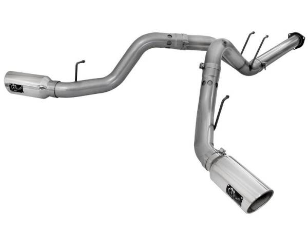 aFe - aFe Large Bore-HD 4in 409 Stainless Steel DPF-Back Exhaust w/Polished Tips 15-16 Ford Diesel Truck - 49-43122-P