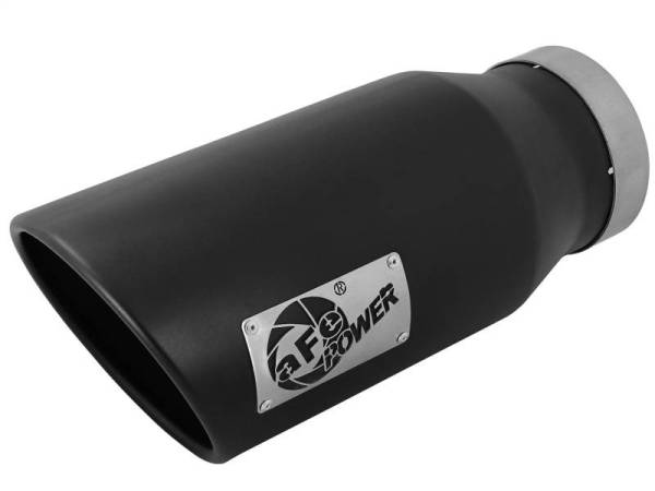 aFe - aFe POWER MACH Force-Xp 5in 304 Stainless Steel Exhaust Tip 5In x 7Out x15Lin Bolt-On Right-Blk - 49t50702-b15