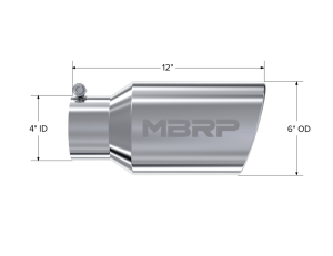 MBRP Exhaust - MBRP Exhaust Tip 6" ODAngled Rolled End. 4" ID12" lengthT304 Stainless Steel. - T5073 - Image 2