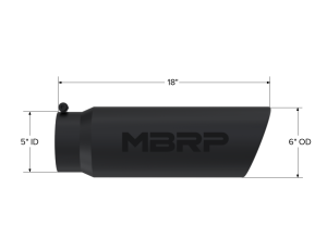 MBRP Exhaust - MBRP Exhaust Tip6in. O.D.Angled Rolled End5in. inlet 18in. in lengthBLK. - T5125BLK - Image 2